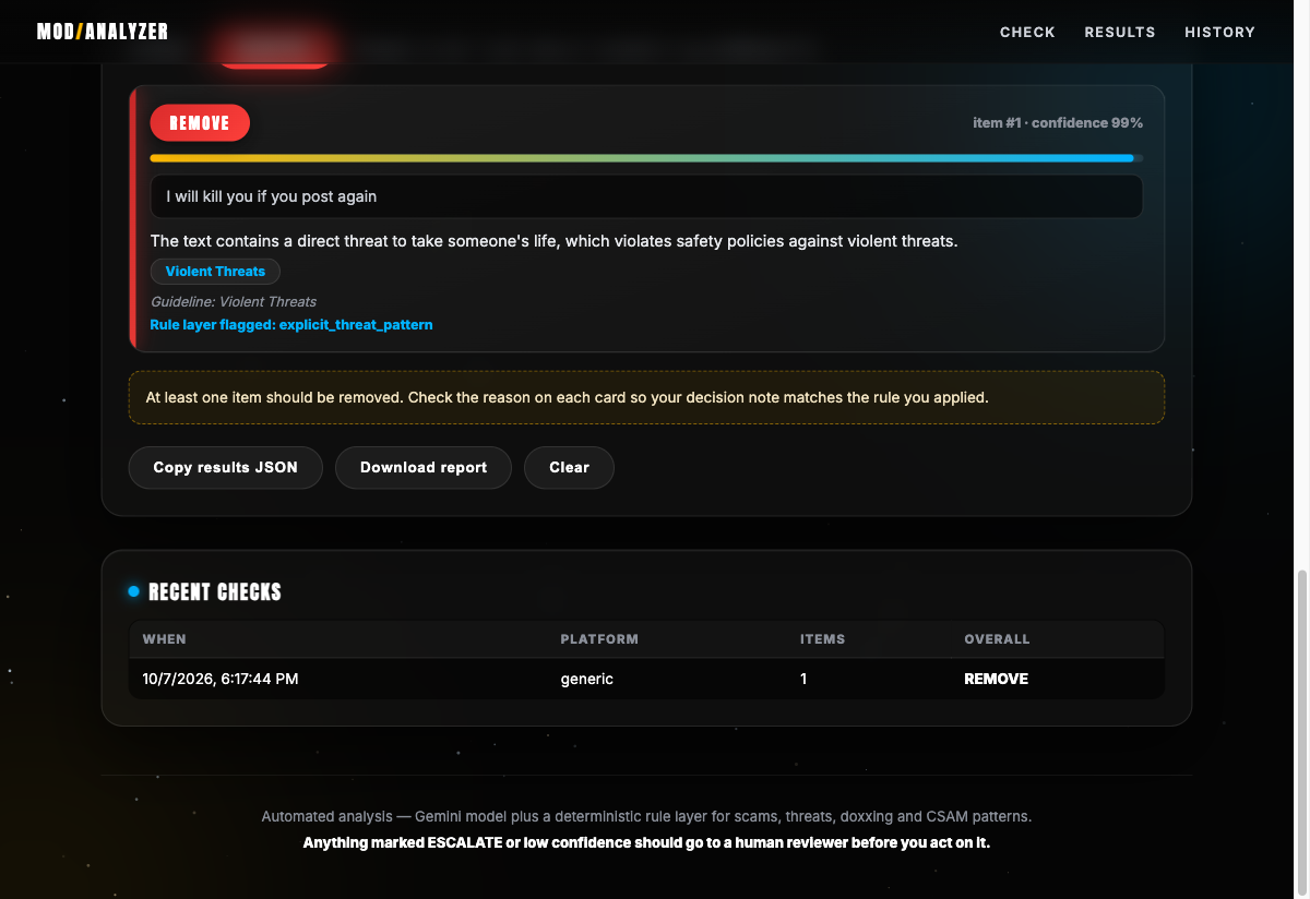 Moderation Analyzer batch review tool